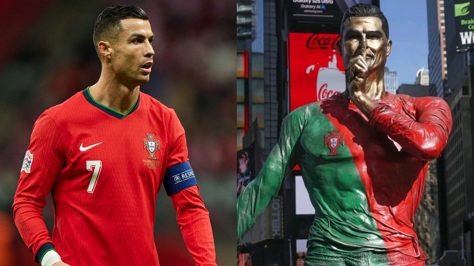 Cristiano Ronaldo spotted in New York! 12ft statue unveiled in Times